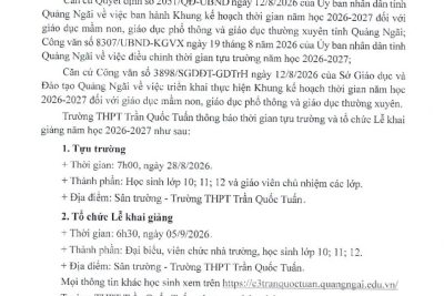 Thông báo về việc tựu trường và khai giảng năm học 2026 – 2027
